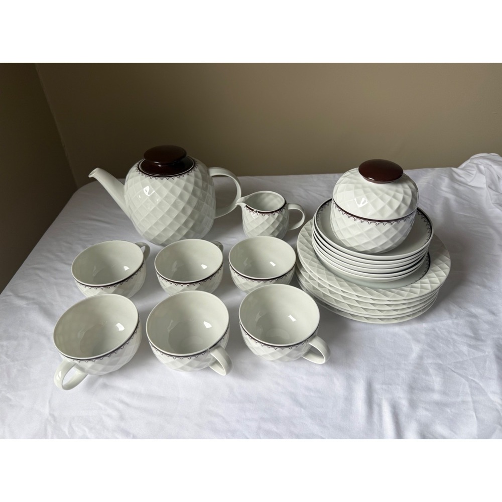 Thomas Germany Full Tea Set of 6 Brown and White Monaco Collection Porcelain